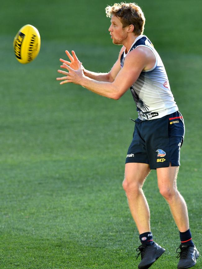 Rory Sloane on the move at Crows training late last month. Picture: AAP Image/David Mariuz