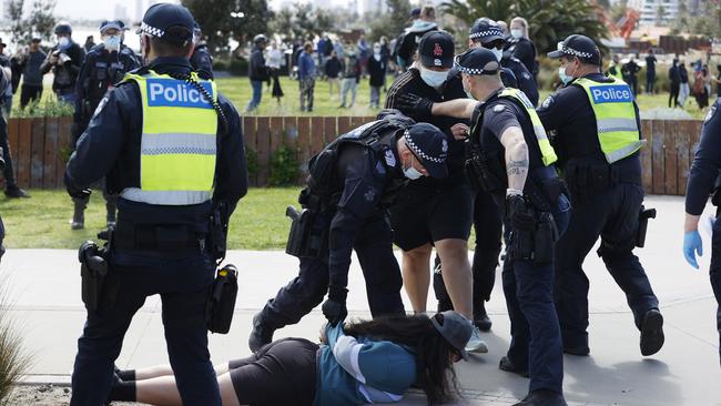 Protesters clashed with police. Picture: Alex Coppel.