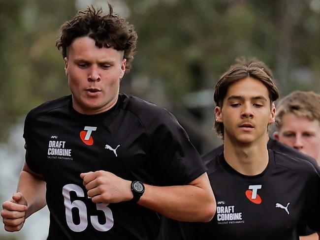 MELBOURNE, AUSTRALIA - OCTOBER 04: Harvey Langford (Victoria Country - Dandenong Stingrays) in action during the 2km time trial during the Telstra AFL National Draft Combine Day 1 at the AIA Centre on October 04, 2024 in Melbourne, Australia. (Photo by Dylan Burns/AFL Photos via Getty Images)