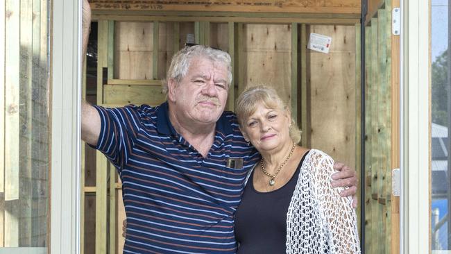 Don and Sharon Rankin at their unfinished home in Carbethon Street, Manly, Thursday, October 31, 2024 - Picture: Richard Walker