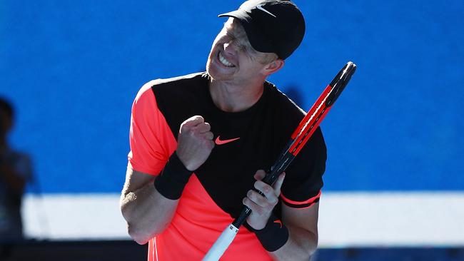 Kyle Edmund clinches victory over Grigor Dimitrov. Picture: Getty