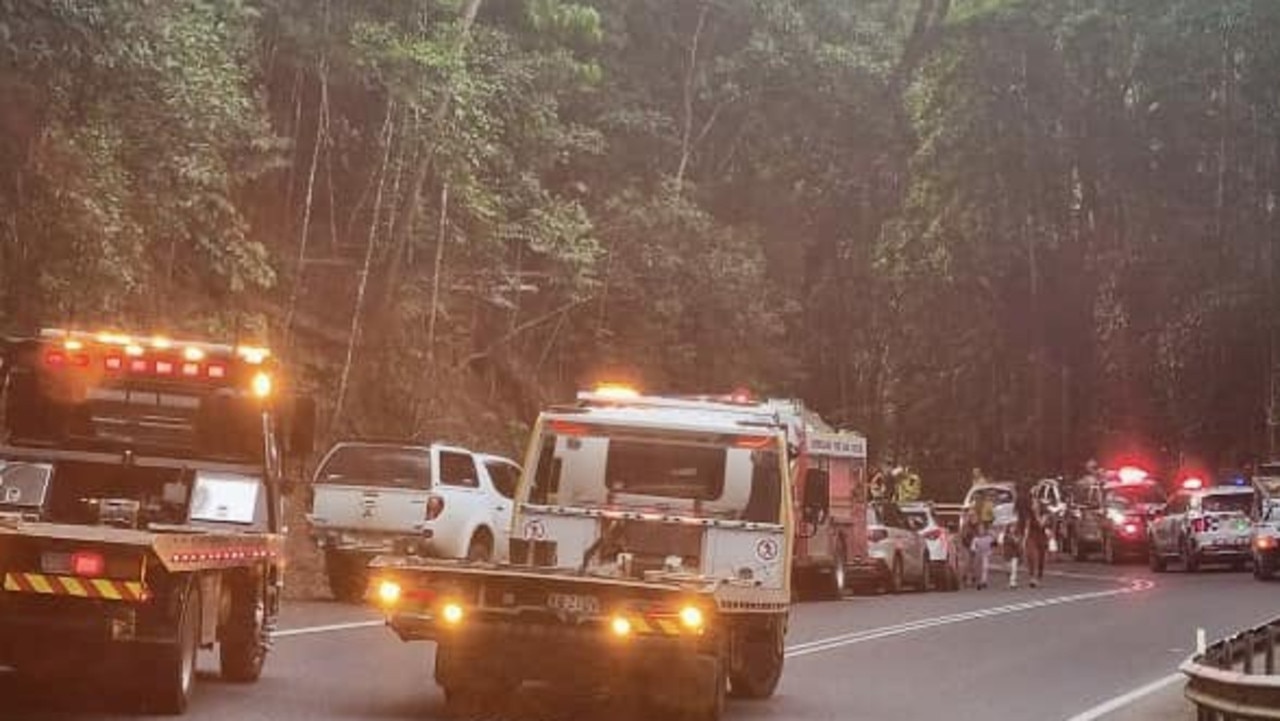 On July 8, 10 vehicles were damaged in a pileup on the Kuranda Range Road caused by a truck ploughing into a ling of cars stopped at roadworks. Picture: Supplied