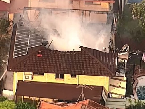 A two-storey house is on fire at Sunnybank. Picture: Channel 9