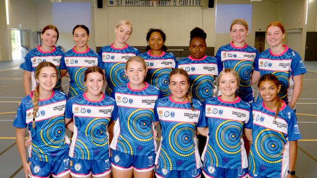 St Margaret Mary's College will field its First XIII team in the Confraternity Cup for the first time. (front) Kaitlin West, Hayley Keir, Thalia Clarke, Sumner Walters, Lily Twiname, Teesha Edwards, (back) Charlotte, Stevens, Eshana Gilbert, Maddison Clouder, Olivia Babao, Deshanthie Nona, Eadie Baxter and Ally Scott. Picture: Evan Morgan