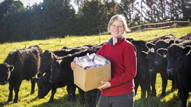 Farm to front door: Pippa Mills of Glen Torrie Pastures with farm fresh beef delivered to your door from Wynyard. Picture: Chris Kidd