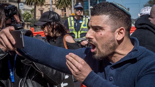 Right-wing activist and Avi Yemini has fronted court after he allegedly threw a knife at a woman’s face. Picture: Jake Nowakowski