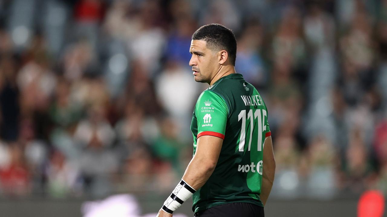 GOSFORD, AUSTRALIA - APRIL 29: Cody Walker of the Rabbitohs warms up during the round eight NRL match between the South Sydney Rabbitohs and the Manly Sea Eagles at Central Coast Stadium, on April 29, 2022, in Gosford, Australia. (Photo by Cameron Spencer/Getty Images)