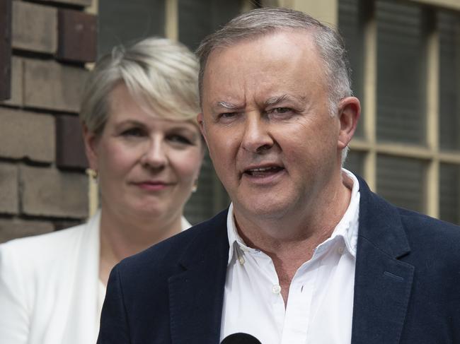 Tanya Plibersek (left) has been touted as a potential leader, but said Mr Albanese would take Labor to the next election. She refused to comment on her long-term leadership ambitions. Picture: NCA NewsWire/ Monique Harmer