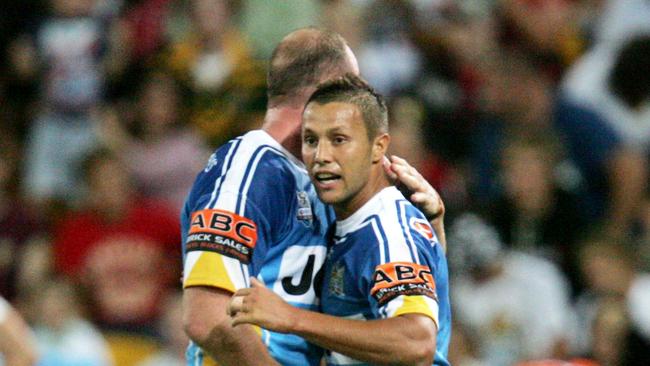 Titans' co-captains Luke Bailey and Scott Prince at full-time (AAP Image/Colin Whelan/Action Photographics)