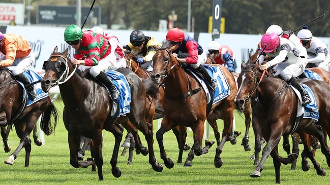 SYDNEY, AUSTRALIA - FEBRUARY 08: James McDonald riding Rivellino  win Race 7 Inglis Millennium during "Inglis Millennium Day" - Sydney Racing at Royal Randwick Racecourse on February 08, 2025 in Sydney, Australia. (Photo by Jeremy Ng/Getty Images)