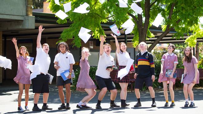 Williamstown High School students celebrate the end of VCE exams. Picture: Mark Stewart