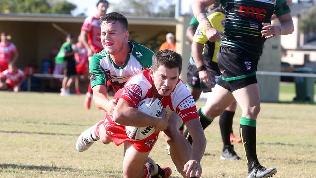 RLGC Round 3 match from Robert Dalley Park. Reserve Grade; Helensvale Hornets vs. Currumbin Eagles. Scott Bunt scoring. 23 May 2021 Helensvale Picture by Richard Gosling