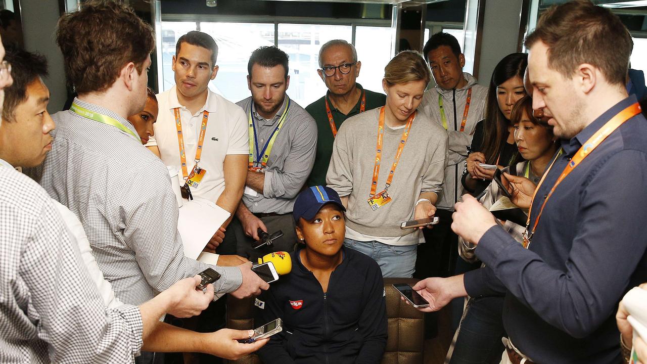Naomi Osaka fields questions at the Miami Open. 