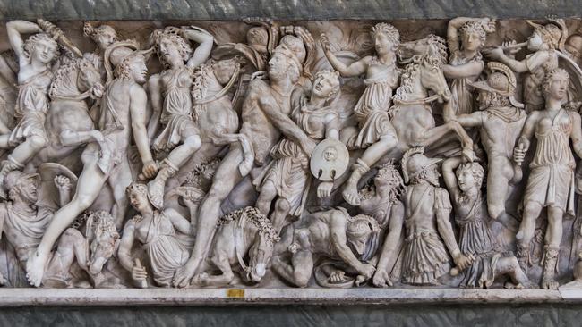 <i>Battle of Greeks and Amazons</i>. Marble sarcophagus at Pio Clementino Museum in the Vatican museums.