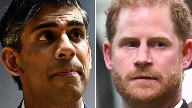 British Prime Minister Rishi Sunak, left, and Prince Harry.