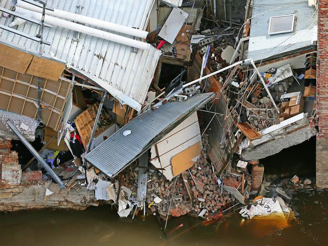 a building has collapsed next to the Myer redevelopment site in Murray St Hobart. Picture: SAM ROSEWARNE