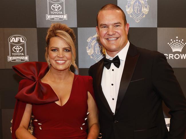 Melbourne president Brad Green and Caty Price on the red carpet. Picture: Michael Klein