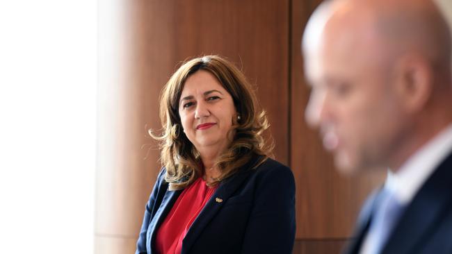 Queensland Premier Annastacia Palaszczuk and newly appointed chief health officer John Gerrard at a press conference on Monday. Picture: Dan Peled/Getty Images