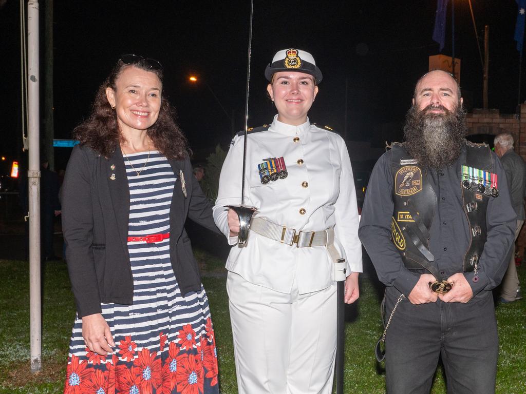Catherine Brennan, Cadet warrent officer Ela Brennan and Bill Brennan 5am ANZAC Day Walkerston Friday 25 April 2025 Picture:Michaela Harlow