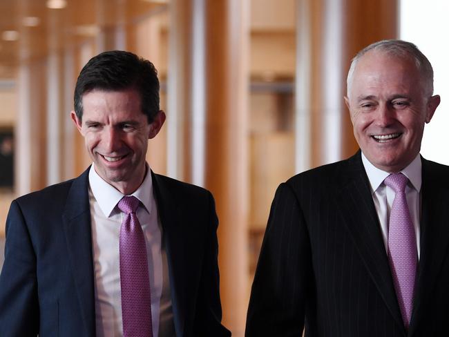 Australian Minister for Education and Training Simon Birmingham with Prime Minister Malcolm Turnbull.