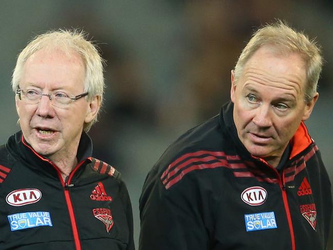 Danny Corcoran (right, pictured with Essendon doctor Bruce Reid) has given permission for the tape to be made public. Picture: Quinn Rooney/Getty