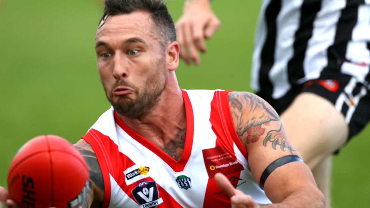 AFL Outer East: Mitchel Bonuda keeps a close eye on the ball for Olinda Ferny Creek. Picture: Stuart Milligan