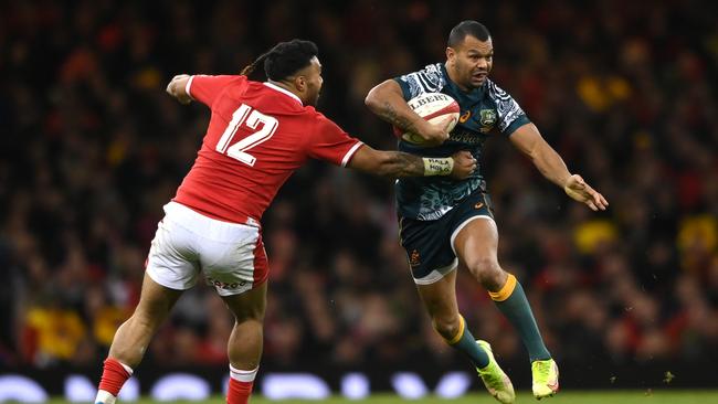 CARDIFF, WALES - NOVEMBER 20: Australia full back Kurtley Beale makes a break to set up the second Wallabies try during the Autumn Nations Series match between Wales and Australia at Principality Stadium on November 20, 2021 in Cardiff, Wales. (Photo by Stu Forster/Getty Images)