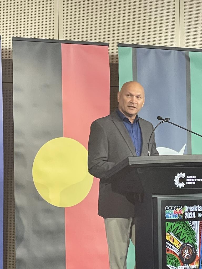 Trevor Tim speaks at the Cairns NAIDOC Week breakfast. Photo; Dylan Nicholson