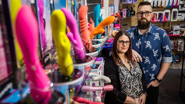 Adult Bliss Erotica store owners Simon Mawson and partner Monique Turmine. Picture: Tom Huntley