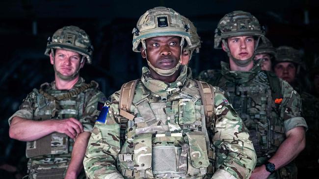 Members of the British Army disembark from an RAF Voyager aircraft after landing in Kabul, Afghanistan to assist in evacuating British nationals. Picture: Leading Hand Ben Shread / MOD / AFP