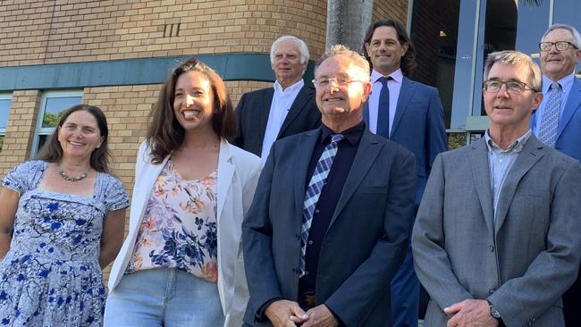 Coffs Harbour City councillors at their first meeting in February 2022 including (at front left) deputy mayor Sally Townley, Tegan Swan, mayor Paul Amos and Greg Wolgamot who is on the Jetty Foreshore Project Steering Advisory Committee with Mr Amos. Picture: Janine Watson