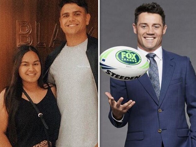 Latrell Mitchell, his partner Brielle, and Cooper Cronk.