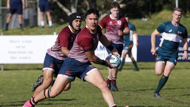 QLD Reds' Dre Pakeho with the ball. Junior Rugby Union. Under 18s NSW Waratahs v Queensland Reds. Picture: John Appleyard