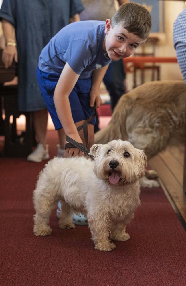 William Whiting with Jock at the Blessing of the Pets at All Saints Anglican Church, Saturday, October 12, 2024. Picture: Kevin Farmer