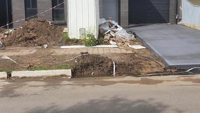 An example of damage caused to a footpath outside a new house in the Tea Tree Gully council area. Picture: Tea Tree Gully Council