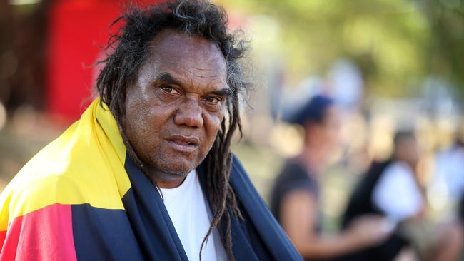 Wayne Wharton at the Indigenous protest ahead of G20 at Musgrave Park in South Brisbane. Pics Tara Croser.