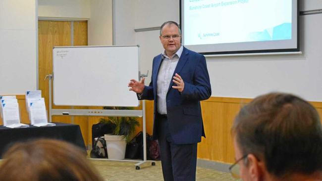 Member for Fairfax Ted O'Brien welcomed the crowd at the Airservices Australia roundtable to discuss flight path future. Picture: Shayla Bulloch