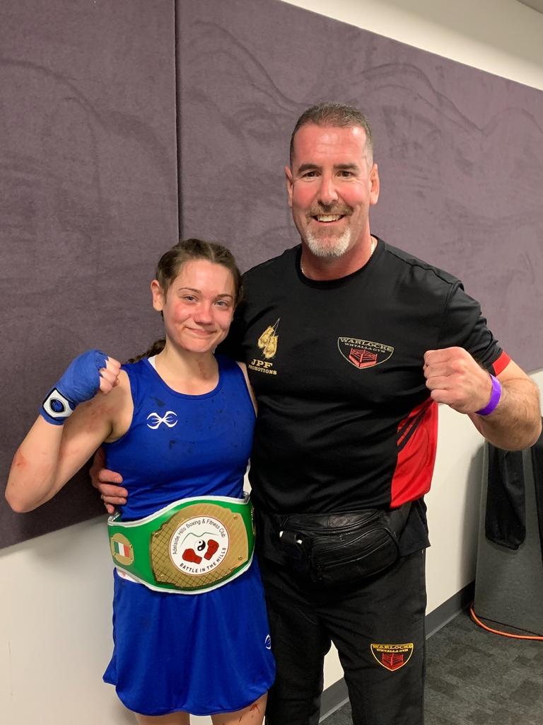 Holly Jaritz and coach Justin Fennell from Warlocks Whyalla gym. Picture: Supplied