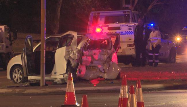 The force of the impact pushed the woman’s car on the median strip. Picture: TNV
