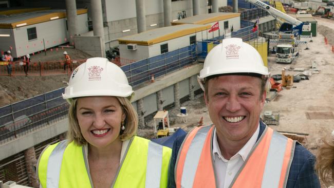 Then-Premier Steven Miles and then-Health Minister Shannon Fentiman making a health announcement at Ipswich Hospital. Picture: Glenn Campbell