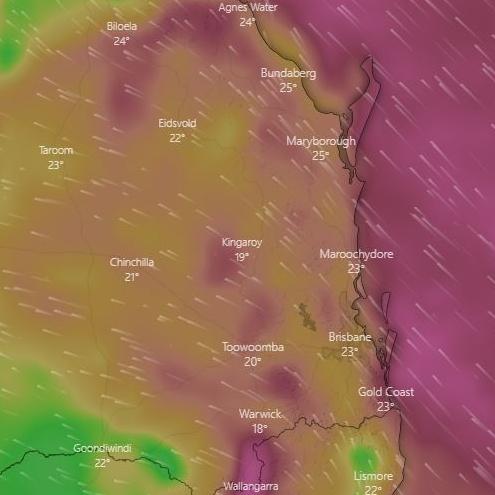 Wild winds are forecast for South East Queensland over the next four days. Picture: Windy