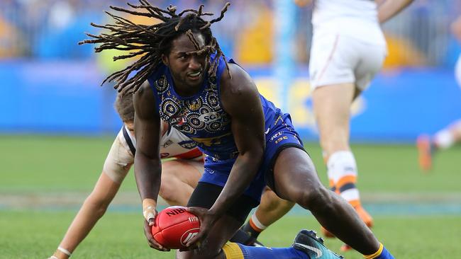 Nic Naitanui was the most dominant ruckman on the ground in the Eagles’ win over the Giants. Picture: Getty Images