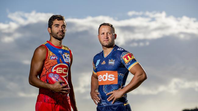 Roberts (right) with Gold Coast Suns indigenous leader Jack Martin. Picture: Jerad Williams