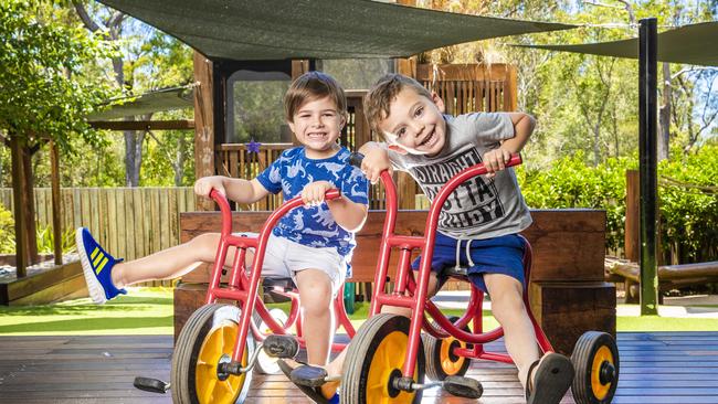 Myles Bogan, 4, and Corey Murrell, 5. Picture: Nigel Hallett