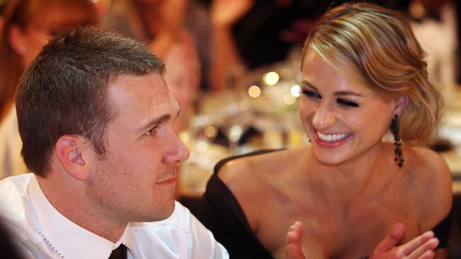 Dane Swan with girlfriend Taylor Wilson after winning the 2011 Brownlow Medal.