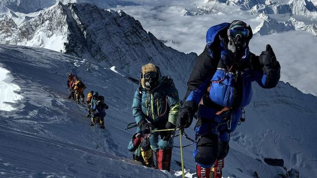 Terry Ledgard traverses the southeast summit ridge. Picture: Pasang Tendi Sherpa