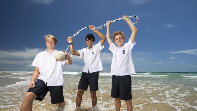 St Andrews College Year 9 students Ethan Bland, Kiavesh Pulo and Byron Page. Picture: Lachie Millard