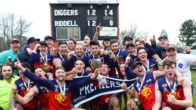 Diggers Rest celebrates its RDFL grand final. Picture: Josie Hayden.