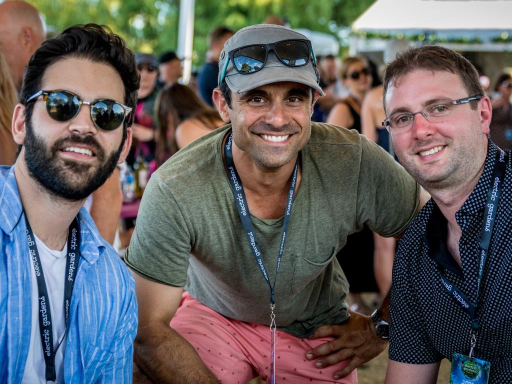 Chris Sale, Ilario Panetta and John Creiner at Electric Gardens at Serafino Winery in McLaren Vale.