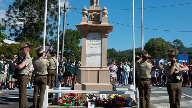 An Anzac Day ceremony at the Upper Coomera war memorial. The Cenotaph is to be moved.